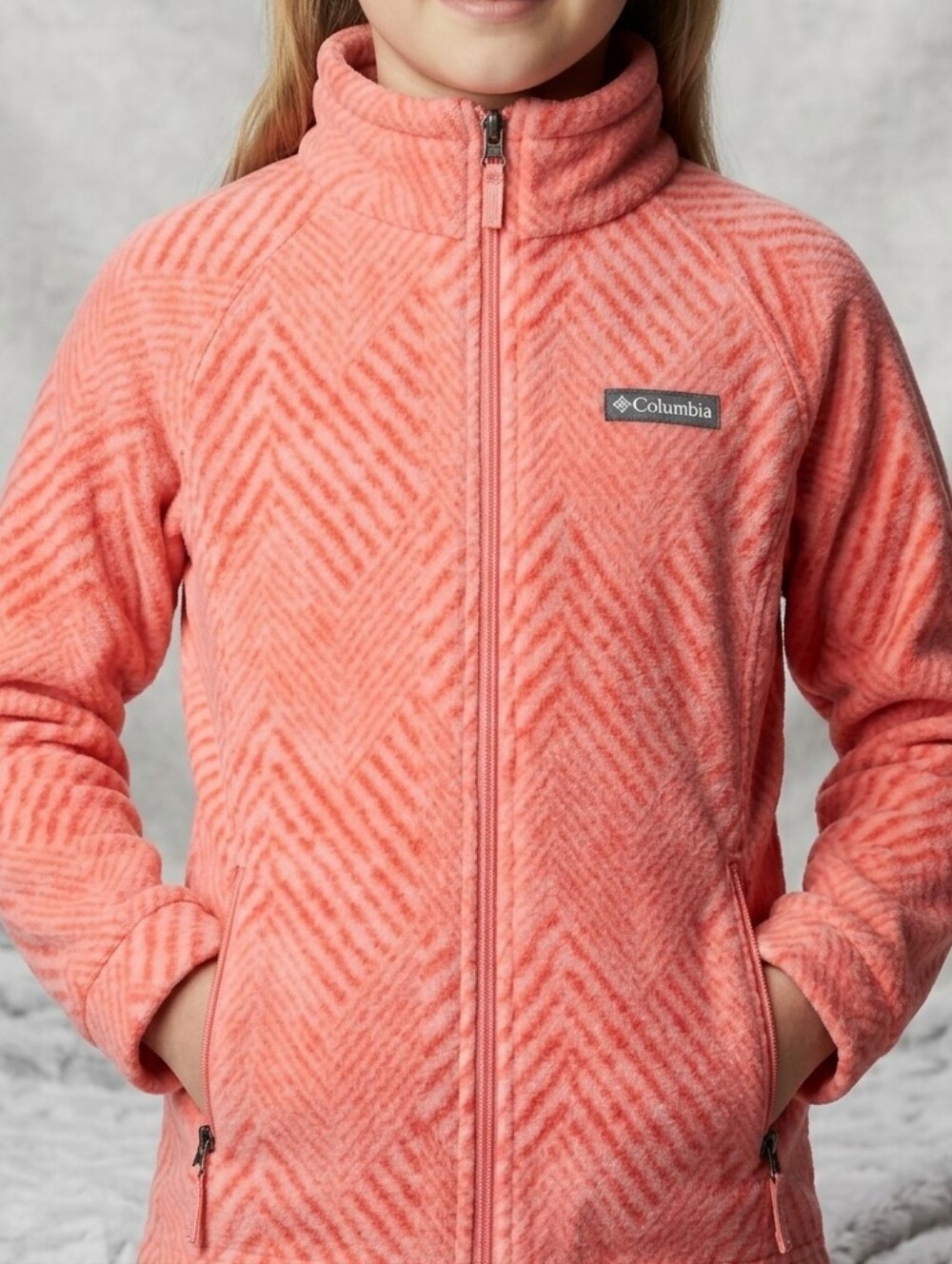 Columbia Benton Springs II Coral Pink Patterned Fleece Full-Zip Jacket Size L